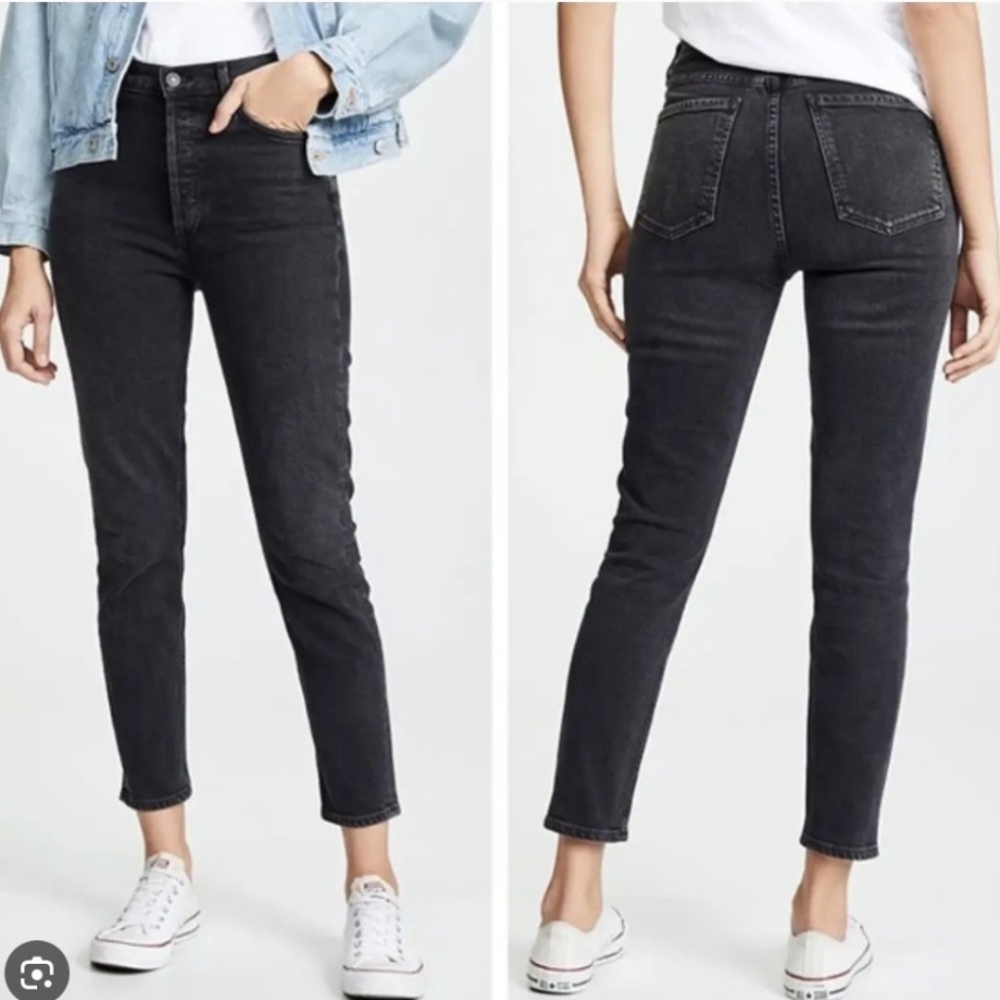 Agolde Nico High Rise Slim in Virtue Button Fly Off Black 25